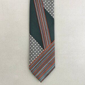 Vintage 1960s Geometric Striped Tie Mens 60s Mod Wide Necktie Green/Orange/Blue